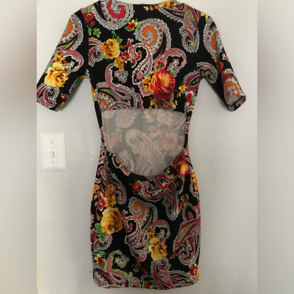 Floral Paisley Midi Dress in Black with Red & Yellow - Picture 6 of 6